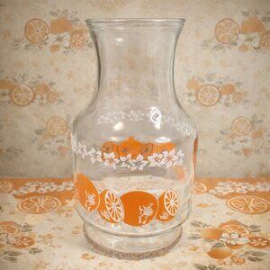 Vintage 1987 ANCHOR HOCKING Orange Juice White Flowers Glass Pitcher | 9"
